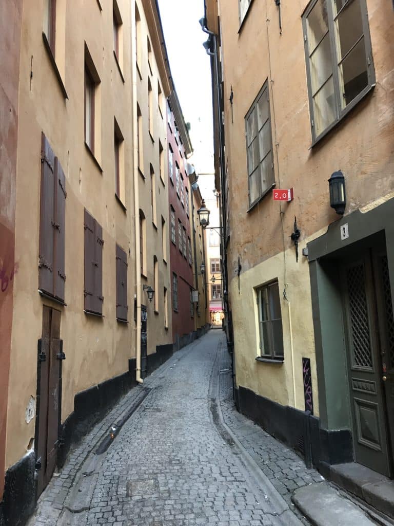 A narrow street in Gamla Stan, a great place to wander around.