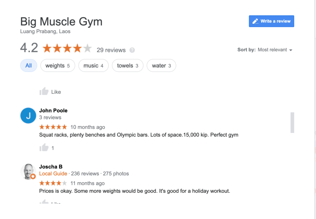 Sure enough, the important info for a gym is usually in the reviews. The price is provided by a generous reviewer.