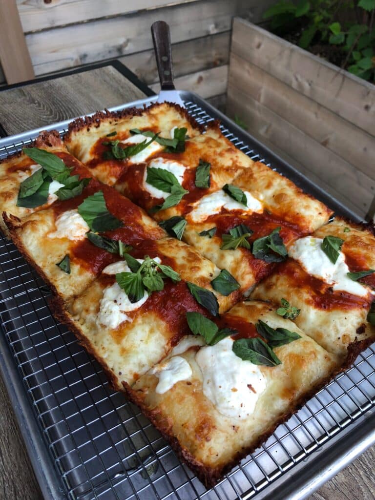 The Burrata margherita pie from Union Squared in Evanston is absolutely unique and delicious. It's a welcome change from typical Chicago pizza. 