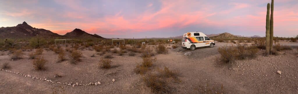 The sunset at a dispersed campsite at Organ Pipe Cactus National Monument in Arizona.