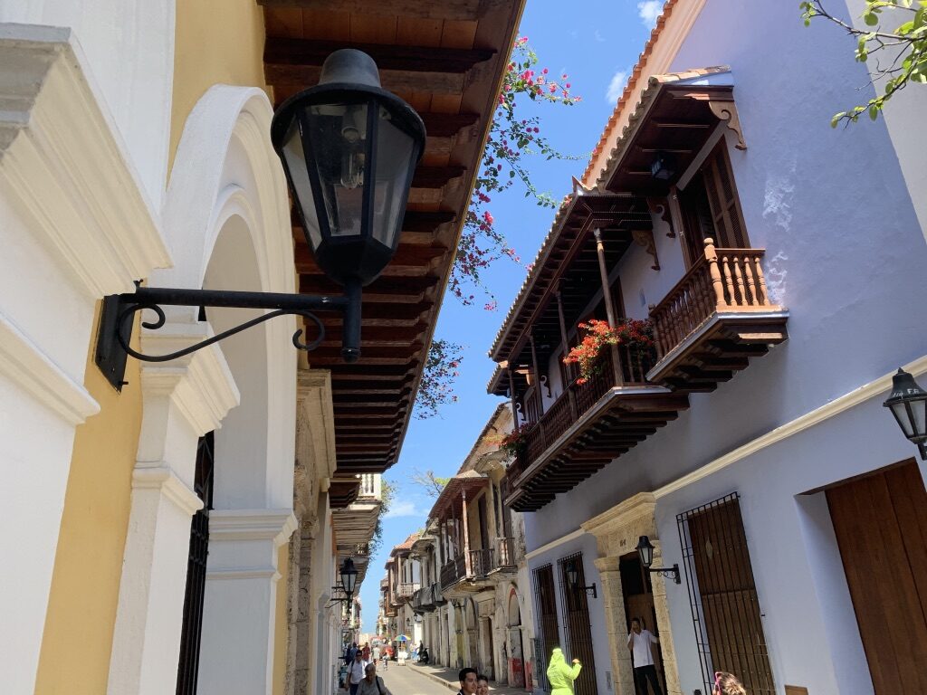 A colorful narrow street in Cartagena, Colombia