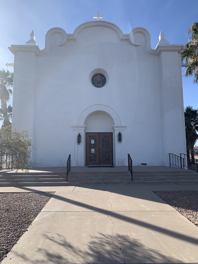 The whitewashed Immaculate Conception church in Ajo, AZ