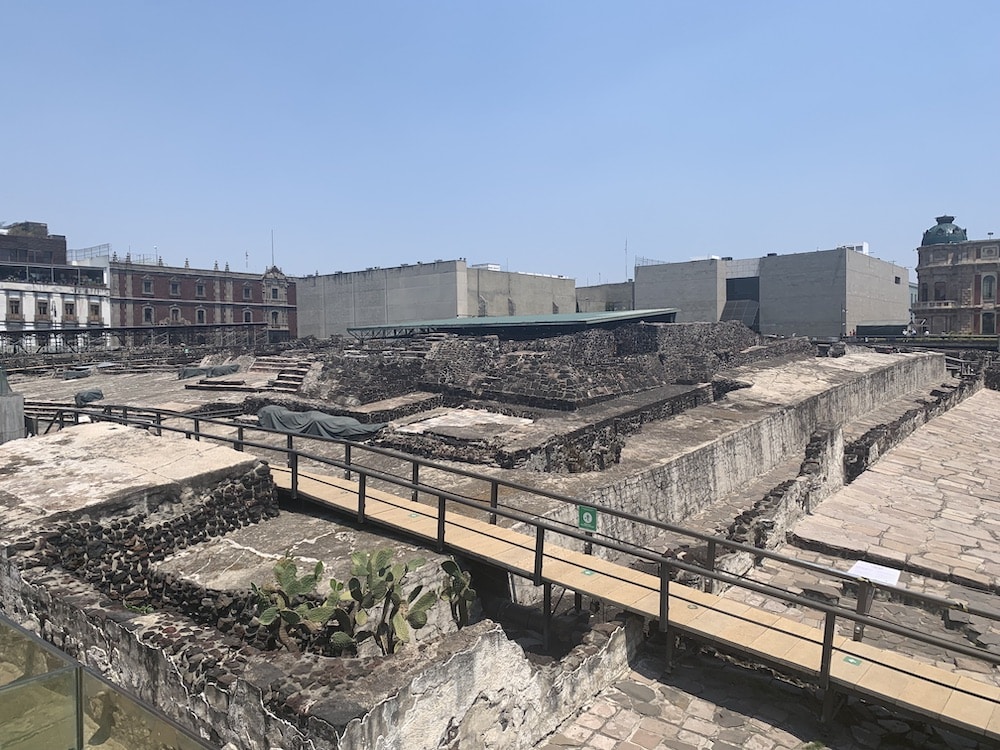 The remnants of a pre-Hispanic temple in Tenochtitlan, present day Mexico City. 