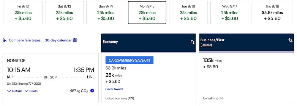 United cardmembers get some ridiculously good deals when booking with miles.