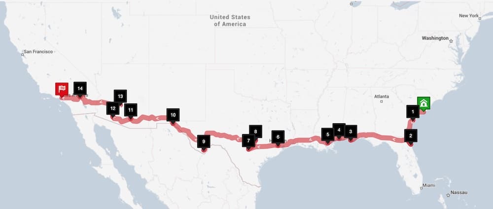 Winter road trip: check out our cross-country route from Charleston, SC to Los Angeles.